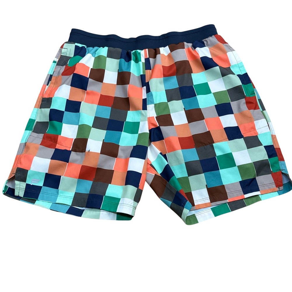 Fabletics Pixel Check Lined Athletic Shorts Mens Size L Gym Running Active